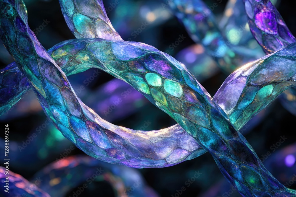 Aufkleber intricate network of iridescent, bioluminescent tubes, resembling veins or neural pathways.