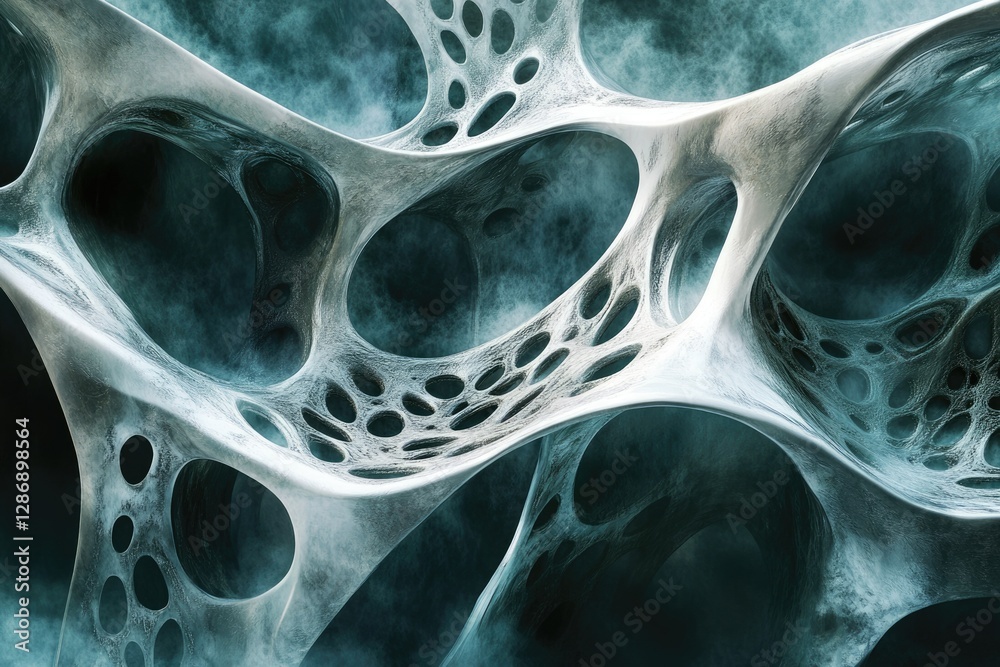 Aufkleber abstract 3d render of a porous, cavernous structure, resembling bone or a network.