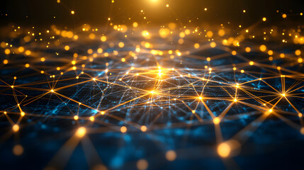 Abstract visualization of a network of glowing lights creating a digital and technological atmosphere
