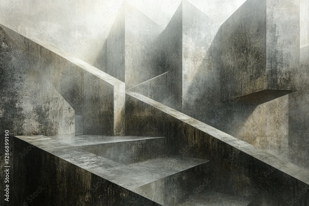 Poster abstract concrete architecture, geometric shapes, textured surfaces, light and shadow interplay crea