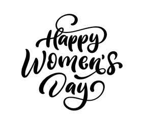 Happy Women's Day hand drawn calligraphy lettering design. Modern handwritten brush text. Holiday calligraphy for use in banner, poster, card, invitation design.