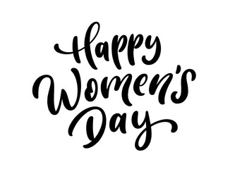 Happy Women's Day hand drawn lettering design. Holiday calligraphic handwritten text. Happy Women's Day hand lettering.