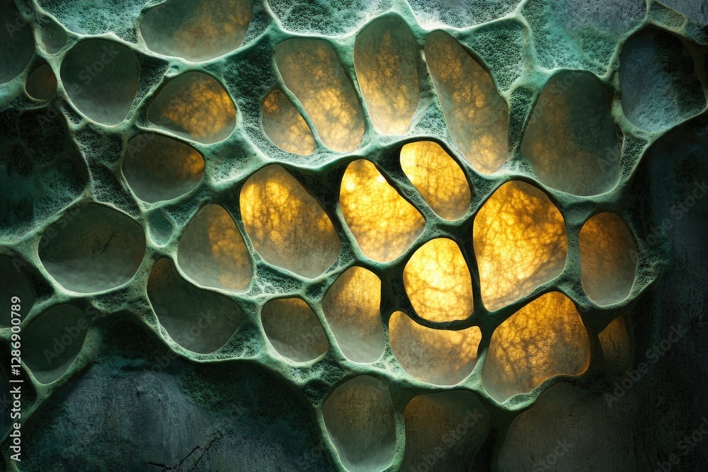 Aufkleber Intricate honeycomb-like structure with glowing yellow inner sections, creating a mesmerizing pattern.