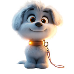 Obraz premium A Fluffy 3D Cartoon Dog with Glowing Soft Floppy Ears Isolated on Transparent Background