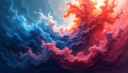Fototapeta premium Abstract Swirling Colorful Cloudscape Vibrant Red Pink and Blue Hues Digital Art