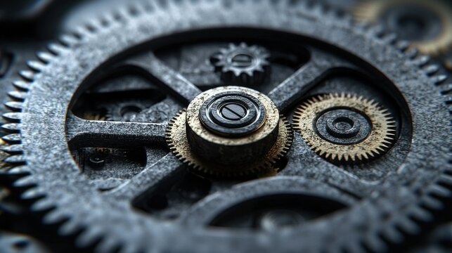 Close-up of intricate clockwork gears