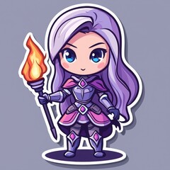 Adorable female chibi knight in shining armor, wielding a flaming torch.  A captivating blend of fantasy and cuteness.
