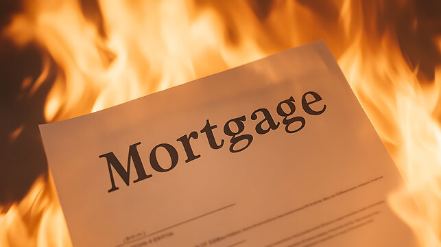 A burning mortgage document signifies financial distress and the risk of losing property due to debt. A cautionary tale of economic hardship.