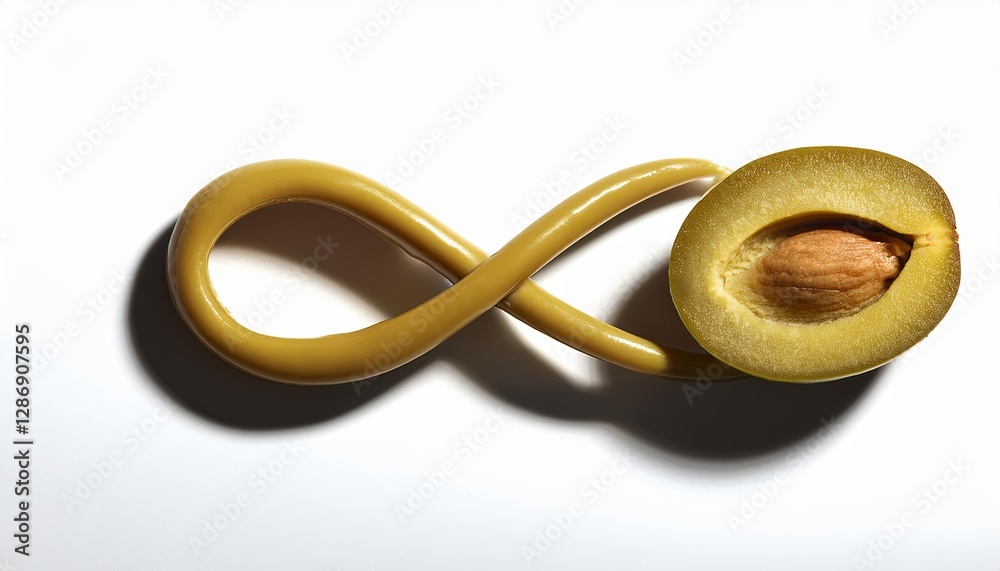Poster halved olive creates a captivating shadow resembling an infinity symbol on a bright surface
