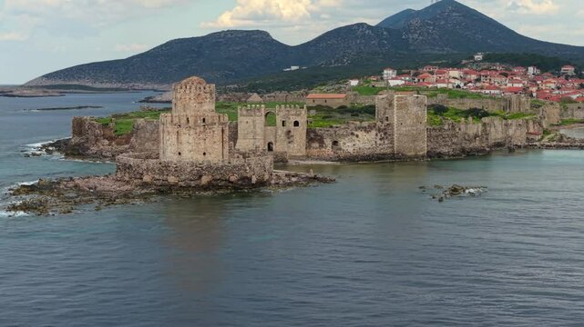 Aerial view of Methoni Castle in early spring, Peloponnese, Greece.