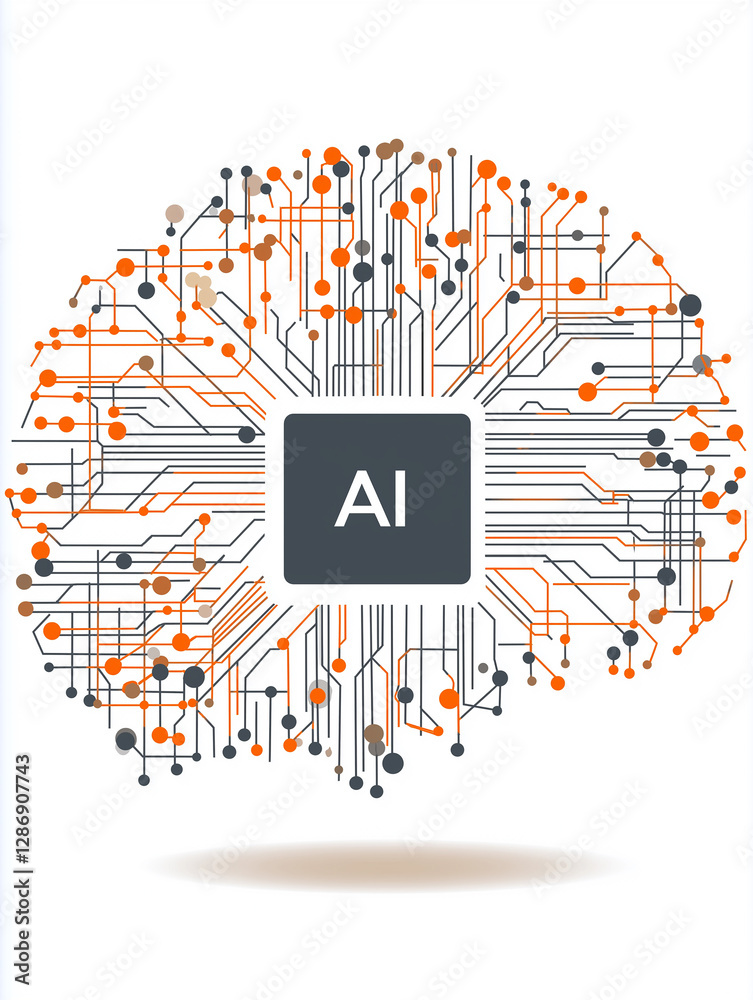 Poster Artificial intelligence brain processing data with circuit board and nodes