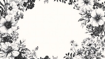 Black and White Hand-Drawn Floral Frame – Vintage Botanical Illustration
