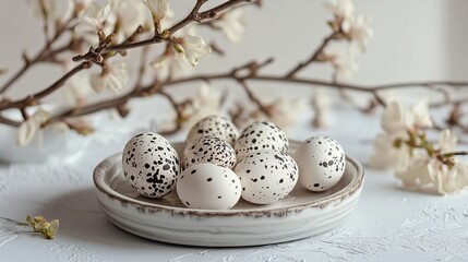 Obraz premium Pastel Easter Eggs Still Life: A Delicate Springtime Tabletop Arrangement Featuring Colorful Decorated Eggs on a White Background, Perfect for Easter 