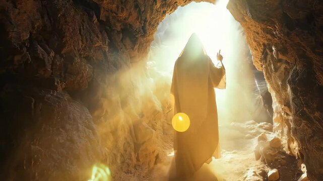 Easter video: Christ's resurrection, spiritual renewal, sacred moment, tomb revelation, divine awakening, faith tradition, holy site , rebirth hope, Christian miracle, bright faith.