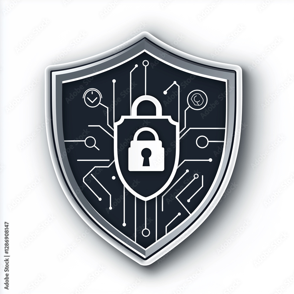 Aufkleber cyber security shield protecting digital information with closed padlock