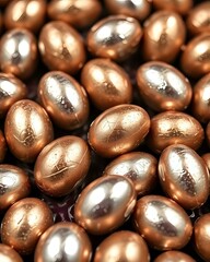 Obraz premium image de petits œufs en chocolat au lait entouré de papier aluminium coloré pour la fête de noël ou de Pâques 