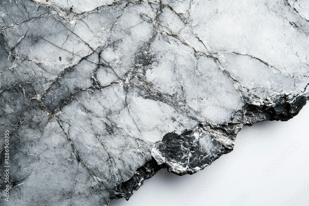 Poster a close-up of a rough, grey stone with visible cracks and fissures, showcasing its natural texture.