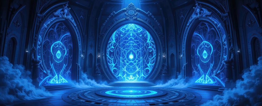 Glowing Portal Chamber with Ancient Design and Magic Energy Field