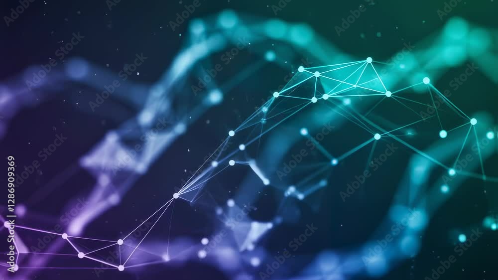 Poster Abstract digital network visualization. Futuristic technology concept with connected nodes and lines. Cyber space representation for data science, artificial intelligence, and machine learning