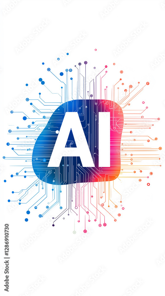 Poster Colorful circuit board representing artificial intelligence and machine learning