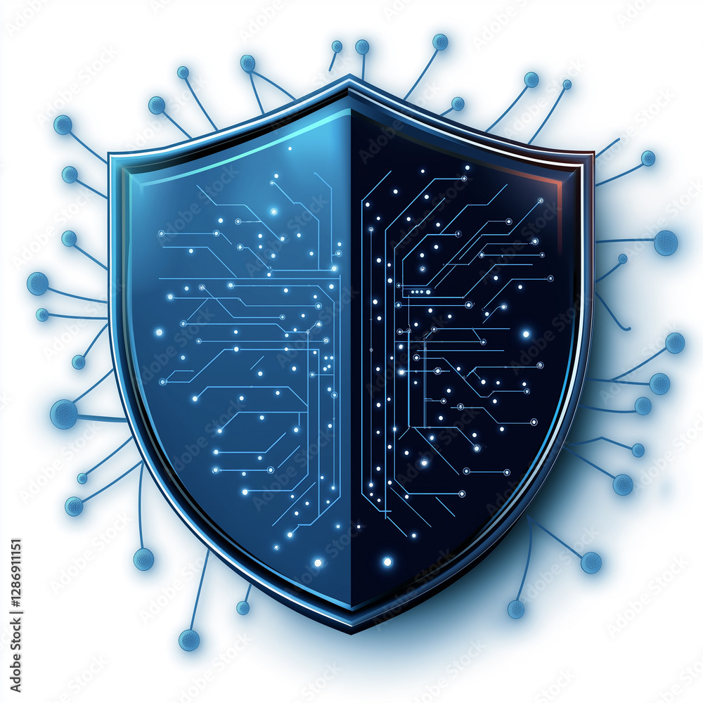 Aufkleber digital shield protecting connections with futuristic circuitry