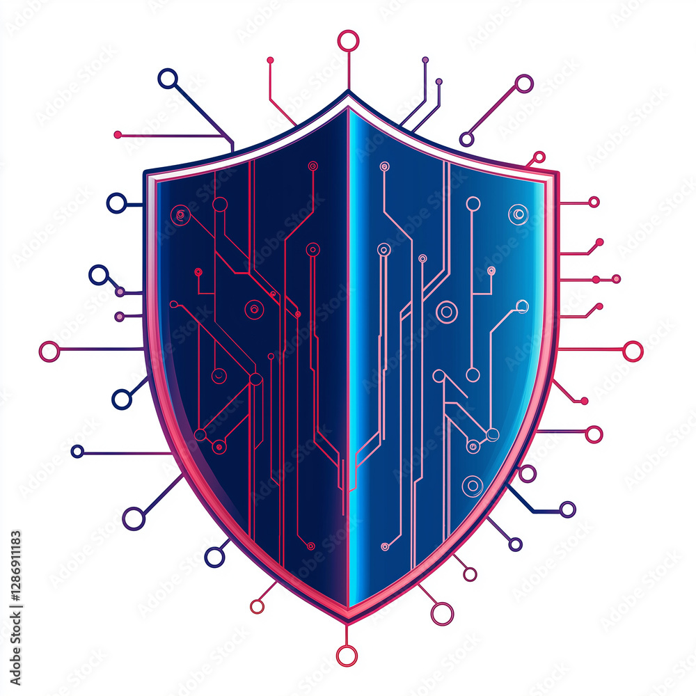 Poster Cybersecurity shield protecting data with circuit board pattern