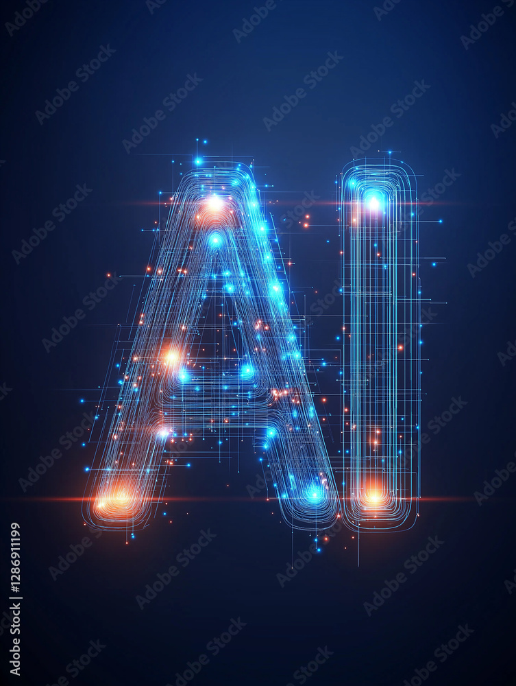 Aufkleber Artificial intelligence ai symbol glowing on dark background