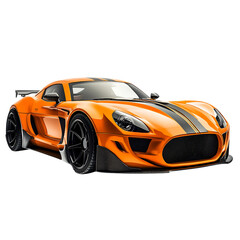 Stylish Orange Sports Car with Carbon Fiber Hood Isolated on Transparent Background