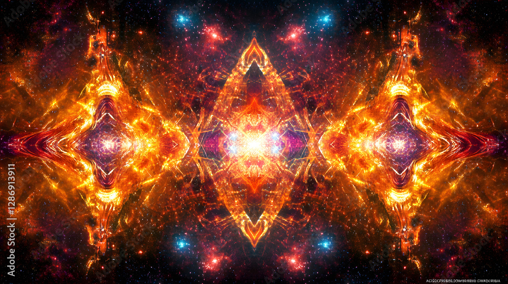 Wall mural colorful abstract design featuring a star in the center with a cosmic background and surreal element