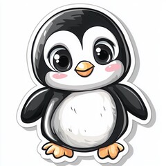 Adorable cartoon penguin, perfect for kids' illustrations or stickers! This cute little bird is charming with its big eyes and friendly smile.