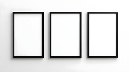 High Detail Empty White Photo Frames Set on Wall Backdrop for Interior Decor and Art Display