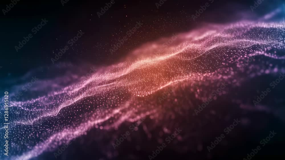 Poster abstract digital wave of glowing particles. flowing energy network visualization. futuristic technol