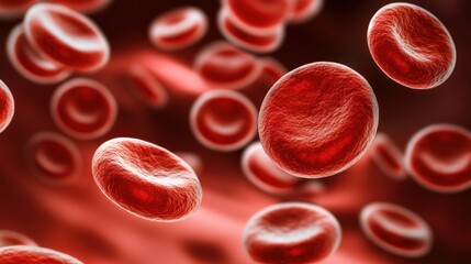 Fototapeta premium Red Blood Cells Flowing Macro View Represents Health and Medical Science
