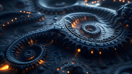 Naklejka premium Close up of a spiral pattern on a black surface with dramatic abstract design elements