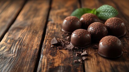 Delicious Chocolate Truffles on Wooden Surface