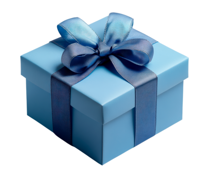 Blue gift box with ribbon isolated on transparent background - Powered by Adobe