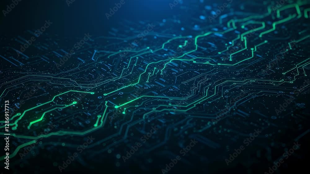 Aufkleber glowing circuit board. futuristic digital technology concept. artificial intelligence microprocessor