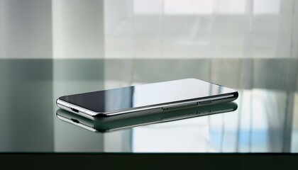유리 테이블 위에 스마트폰이 놓여 있다