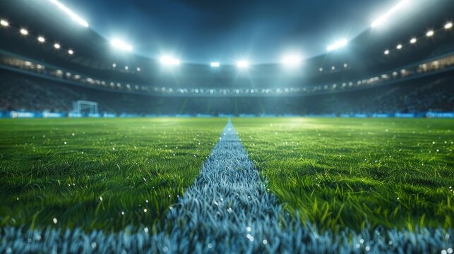 Vibrant nighttime soccer field with enthusiastic crowd ready for an exciting professional match