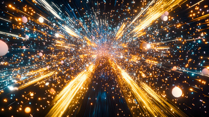 Obraz premium Colorful explosion of light and sparks creating an intricate depiction of snow in a dynamic and vibrant scene