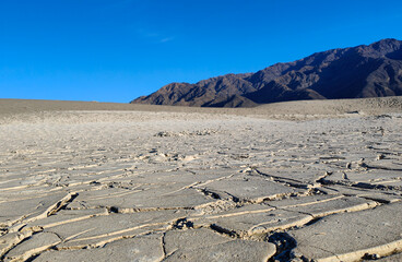 Cracked and dry earth. Desert landscape with dry soil. Arid climate and drought concept. Death...