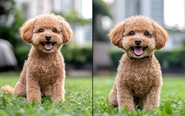 Happy Toy Poodle Sitting In Green Grass