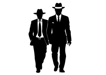 Mafia men walking. Gangster people.