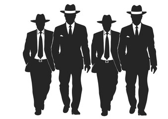 Mafia men walking. Gangster people.