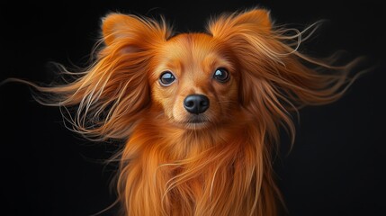 Naklejka premium Adorable long-haired dog in studio