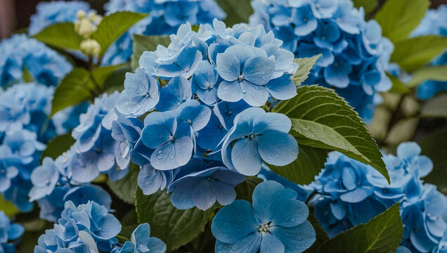 A vibrant blue hydrangea flower in full bloom, symbolizing beauty and serenity.