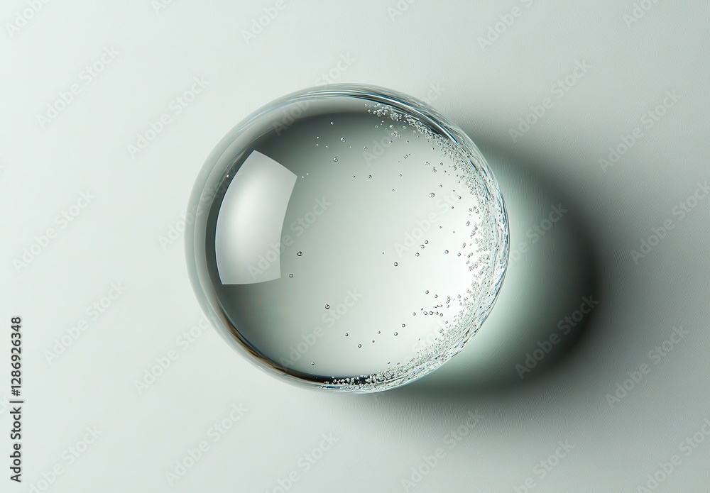 Poster transparent bubble with air bubbles floating in clear fluid on light background for creative and abs