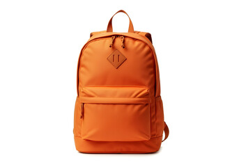 Naklejka premium Bright orange backpack ideal for adventures and everyday use, stylish and functional., on a white background.