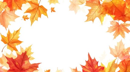 Autumn leaves frame with vibrant maple leaves on a white background