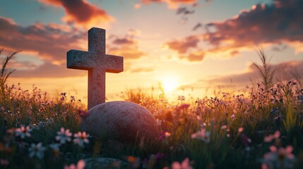 Empty Tombstone: A Symbolic Good Friday Image. Perfect for religious websites, social media posts, Easter cards, and church presentations. Clean,     